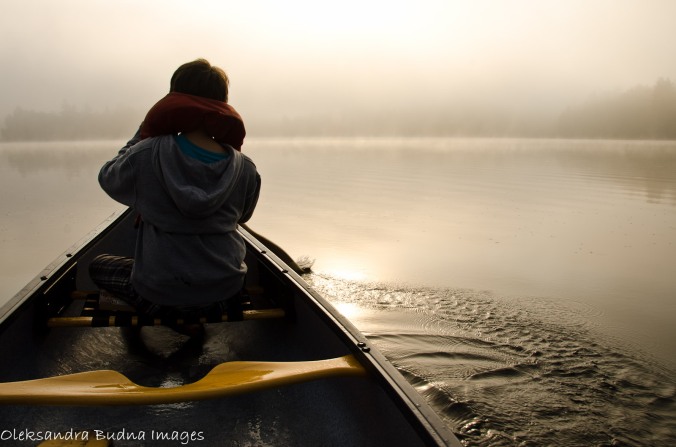 canoeing on a foggy morning