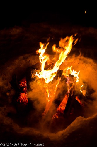 camp fire in the winter