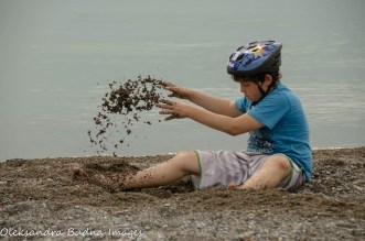 digging at the beach at Point Pelee National Park