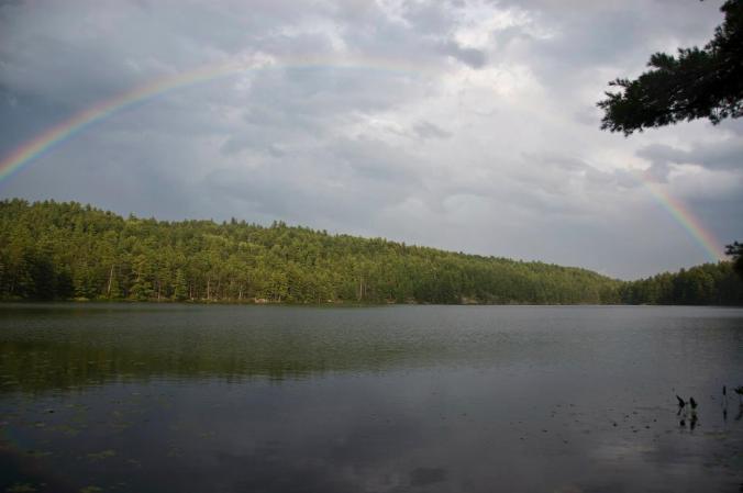 rainbow over Opalescent Lake in Algonquin