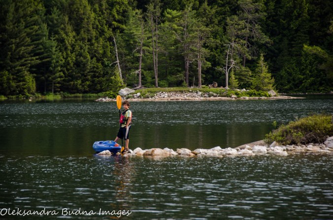 exploring an island on O.S.A. Lake at Killarney