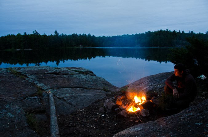 campfire by the lake at Massassauga provincial park