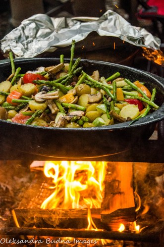 vegetables roasting on the campfire