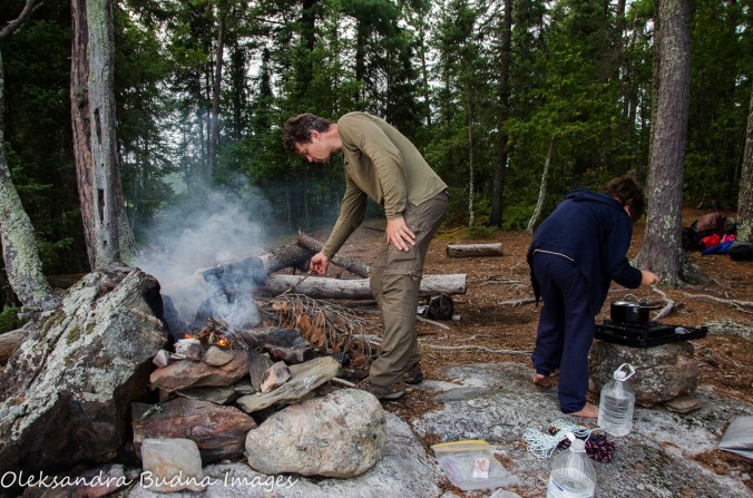 camping chores at backcountry campsite at Quetico