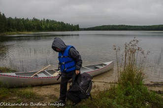 unloading the canoe