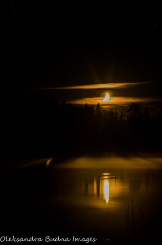 moon over French Lake at Quetico