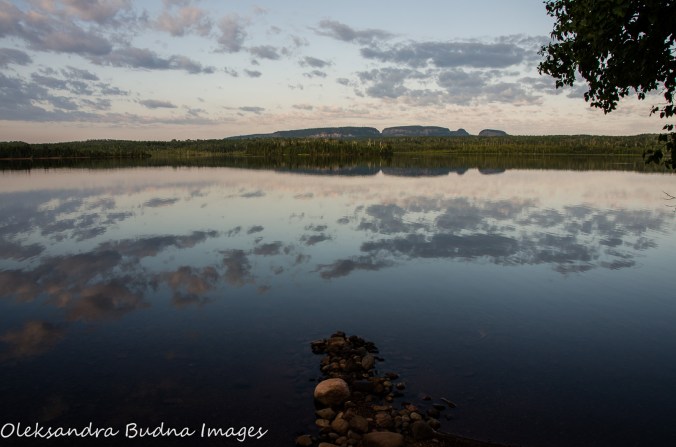 view of Sleeping Giant across Marie Louise Lake