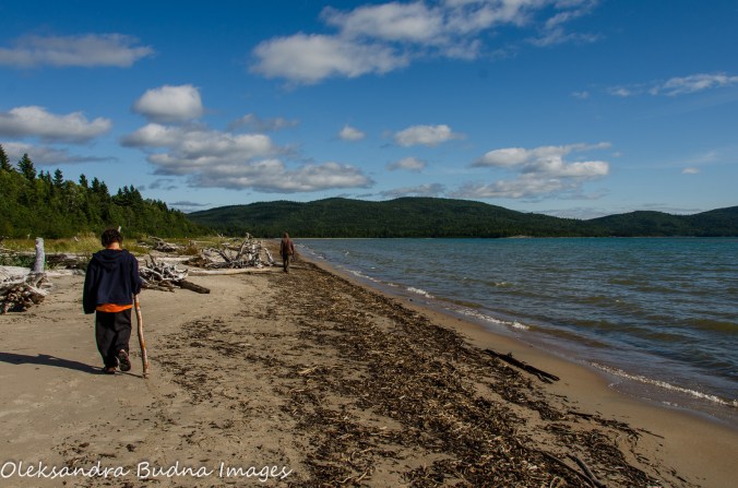 walking along the beach in Neys Provincial Park