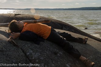 taking a break during a hike in Neys Provincial Park