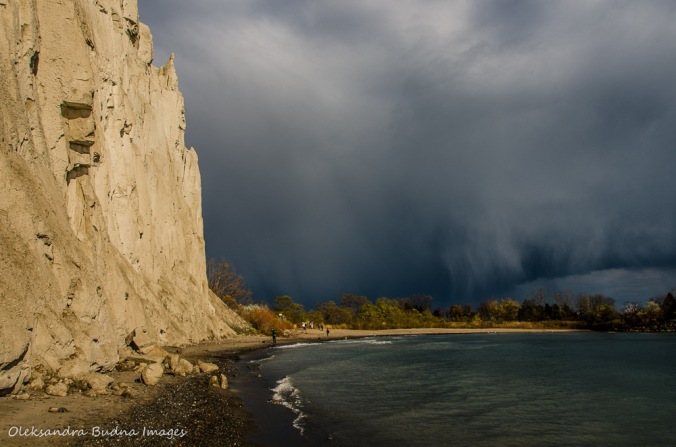 dramatic clouds over Lake Ontario and Scarborough Bluffs