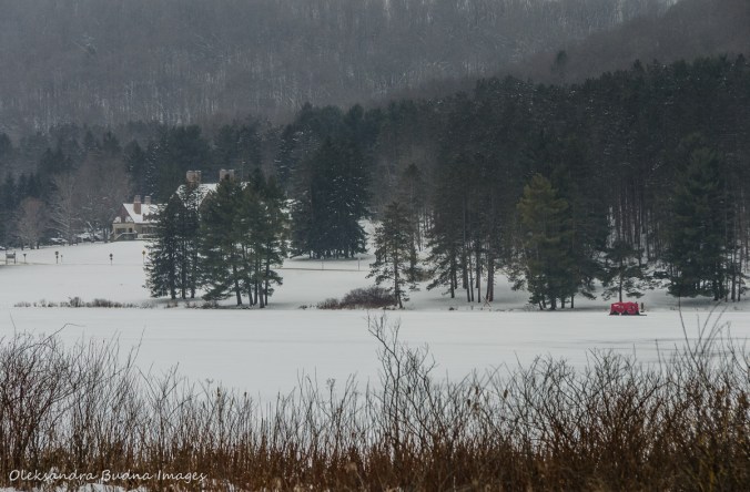 red house lake in the winter in Allegany State Park