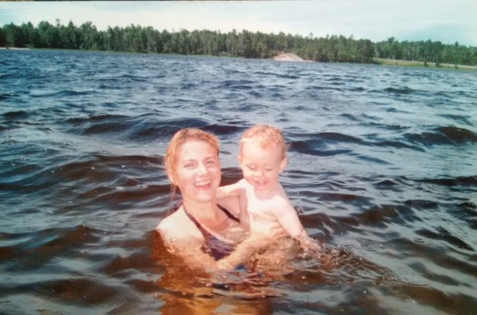 swimming in the lake at Grundy Lake provincial Park