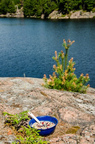 oatmeal and view from site 56 on Terry Lake in Killarney