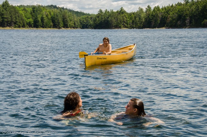 swimming and paddling on Boundary Lake in Killarney