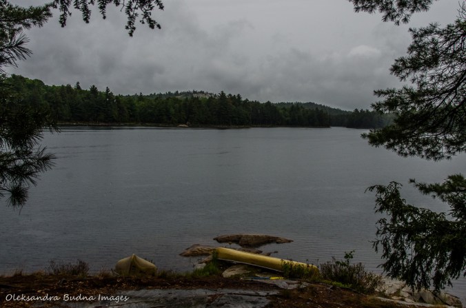 View of Boundary Lake from site 110 in Killarney on a rainy day