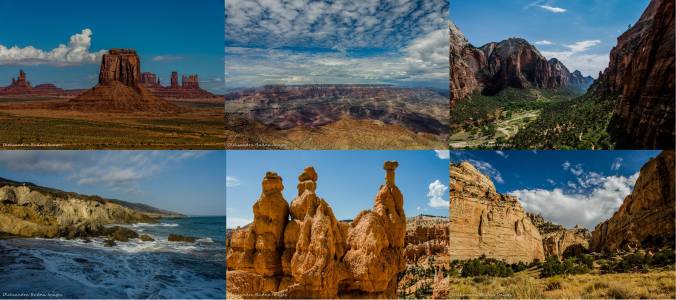 Monumnt Valley, Grand Canyon, Zion, Leo Carillo, Bryc Canyon, Capitol Reef