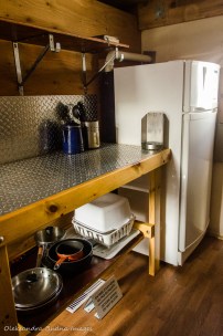 cooking area inside a four-season tent in Gatineau Park