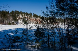 frozen lake along the Cranberry Bog Trail in Killarney in the winter