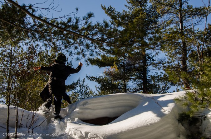 snowshoeing the Cranberry Bog Trail in Killarney in the winter