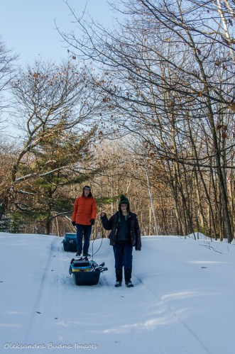 transporting gear to the cabin in Killarney PP