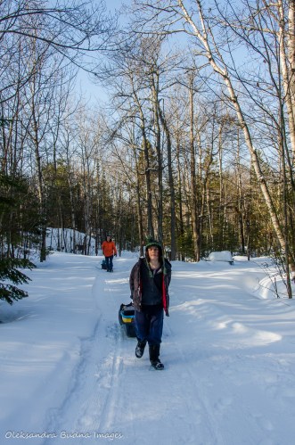 transporting gear to the cabin in Killarney PP