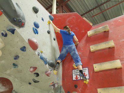 bouldering at Boulderz centre in Etobicoke