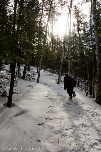 hiking Transition Trail at Windy Lake in the winter
