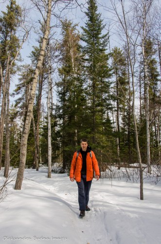 hiking Transition Trail at Windy Lake in the winter