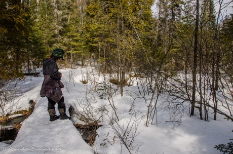 hiking Transition Trail at Windy Lake in the winter