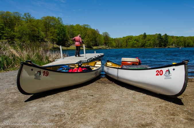 canoes at the boat launch on Big Salmon Lake