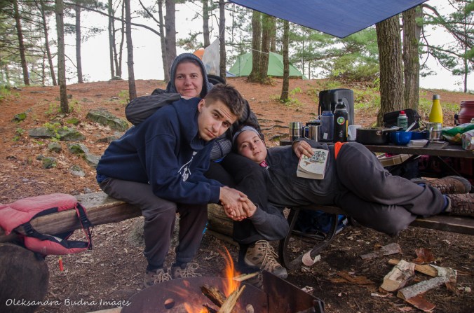 around the campfire in Frontenac Provincial Park