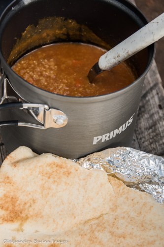 campign meal: tomato soup with grilled cheese pita