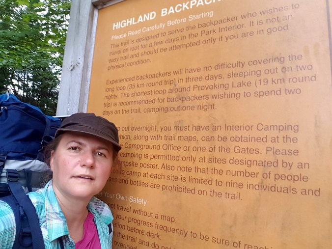 near the Highland Backpacking Trail sign in Algonquin