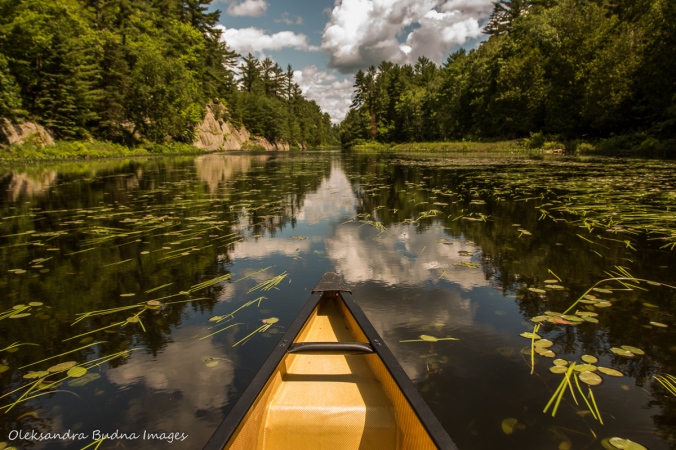 canoeing on Mahzenazing River at Point Grondine park