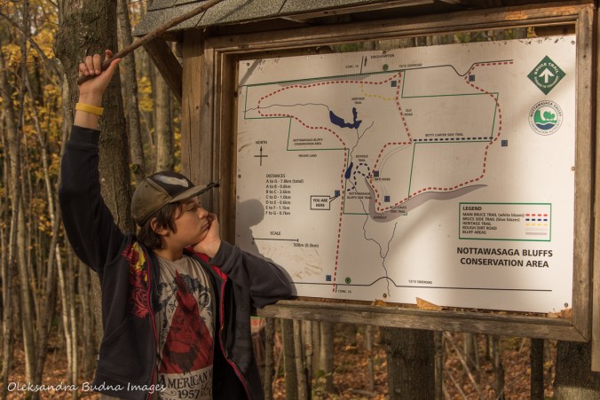 looking at the map at Nattawasaga Bluffs conservation area