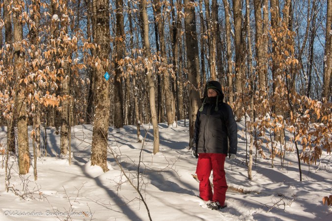 snowshoeing on Bonnie's Pond Trail in Silent Lake Provincial Park