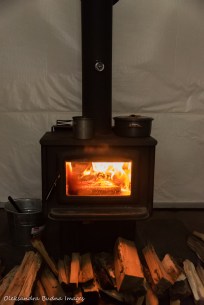 wood stove in yurt 5 in Silent Lake Provincial Park