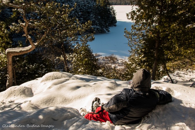 snowshoeing on Bonnie's Pond Trail in Silent Lake Provincial Park