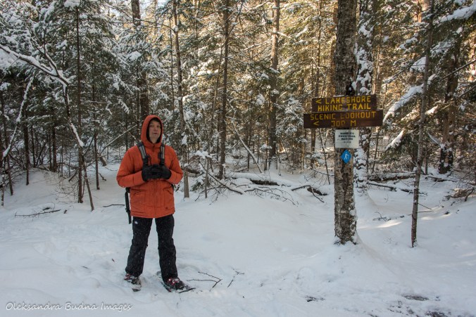snowshoeing on Bonnie's Pond Trail in Silent Lake Provincial Park