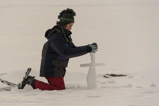 playing on frozen Windy Lake