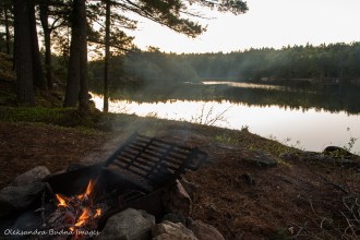 campfire on Sparkler lake in Kawartha highlands