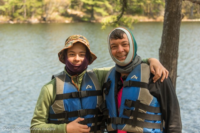 father and son in lifejackets
