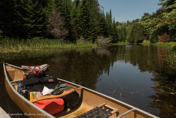 loaded canoe by the dock at Widgawa Lodge