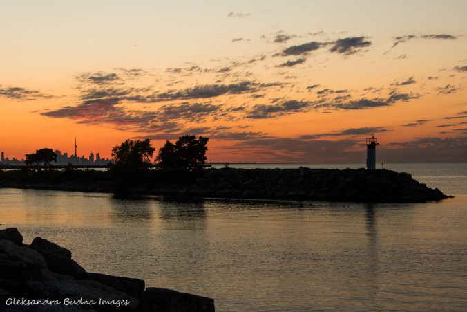 view from Lakefront Promenade Park in Mississauga at sunrise