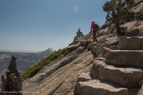 hiking Half Dome trail in Yosemite