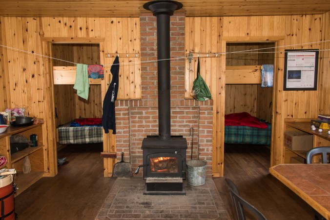 inside Spica rustic shelter at Parc national du Mont-Mégantic in Quebec