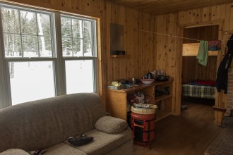 inside Spica rustic shelter at Parc national du Mont-Mégantic in Quebec