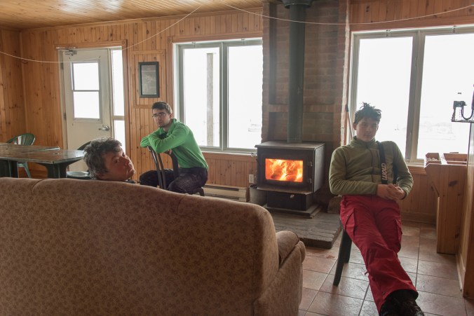taking a break inside La Voie Lactée Refuge at Parc national du Mont-Mégantic in Quebec