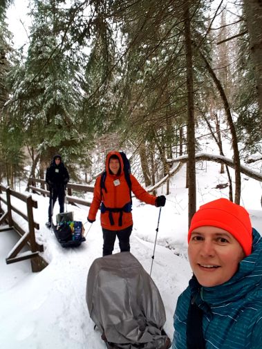 ready to transport gear and supplies at Parc national du Mont-Mégantic in the winter