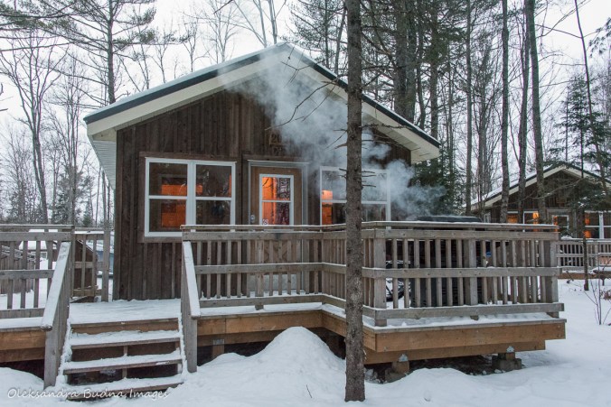 cabins at Silent Lake Provincial Park in the winter